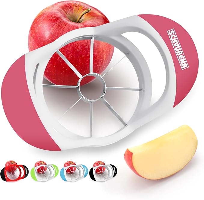 SCHVUBENR 3.5 Inch Apple Slicer - Professional Apple Cutter - Stainless Steel Apple Corer - Super Sharp Apple Slicer and Corer - Apple Tool with 8 Sharp Blades(Pink)