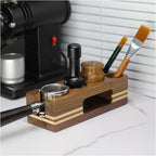 Walnut Wood Coffee Filter Holder, Espresso Tamper Mat Stand, Coffee Maker Support Base Rack, Barista Accessories(Black)