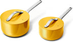 Caraway Nonstick Ceramic Sauce Pans with Lids (3 qt & 1.75 qt) - Non Toxic, PTFE & PFOA Free - Oven Safe & Compatible with All Stovetops (Gas, Electric & Induction) - Marigold