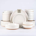 AmorArc Ceramic Dinnerware Sets with Pasta Bowls for 8, Handpainted Plates and Bowls Set with Rustic Terracotta Underside, Scratch Resistant Dishes Set, Dishwasher & Microwave Safe, 32 Pcs