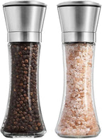 Salt and Pepper Grinder Set Combo - Black Pepper,Herb Shakers Mill Refillable Manual - Stainless Steel Lid - Adjustable Coarseness - Glass Material- Fits in Home,Kitchen,Barbecue