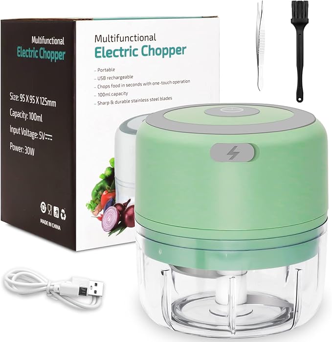 Electric Herb Grinder for Spice- Efficiency 3.4oz Large Grinder for Grinding Fresh and Dry Herb, Portable USB Charge with Clear Chamber, Clean Brush and Tweezers As a Gift (Pale-green)