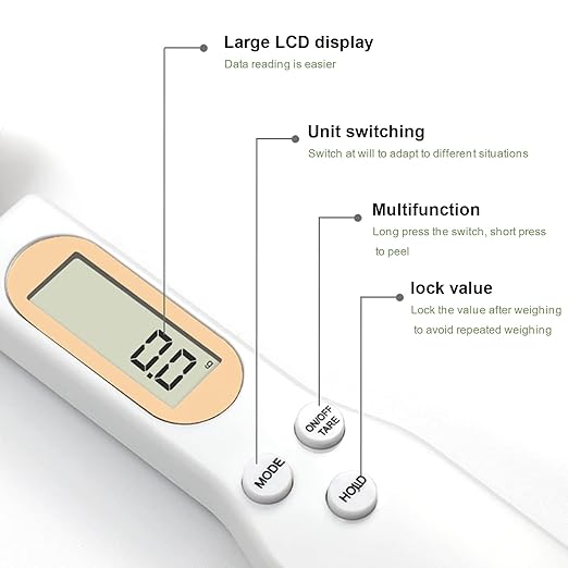 Digital Spoon Scale for Food, 500g/0.1g Precision, USB Rechargeable, LCD Display, Compact Kitchen Scale for Cooking & Baking