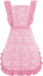 Pinknoke Vintage Pinafore Apron Dress for Women with Pockets Cute Floral Chef Aprons for Kitchen Cooking Baking Gardening