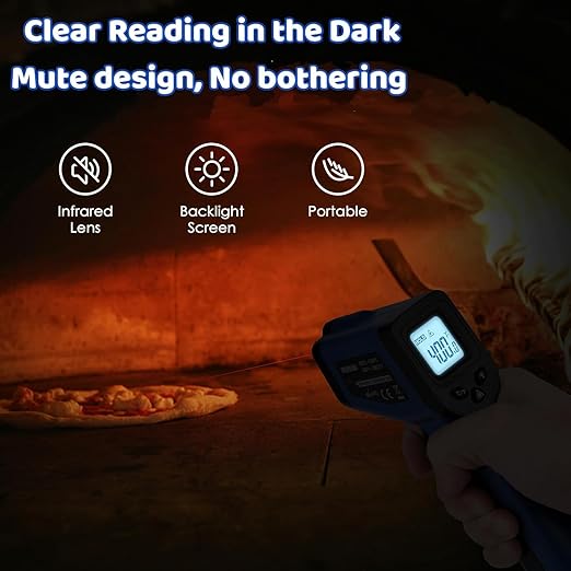Infrared Thermometer Gun for Cooking, Digital Laser Temperature Thermometer -58℉~1022℉ IR Thermometer Gun for Blackstone Pizza Oven Deep Frying Other Daily Uses with Hard Carrying Case (NOT for Human)