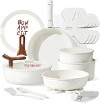 CAROTE 18Pcs Ceramic Cookware Set with Detachable Handle, Pots and Pans Set Non Stick, Non Toxic Kitchen Cooking Sets with Stand-Up Lid, PFAS and PFOA Free, Oven Safe, Induction Ready, Cream White