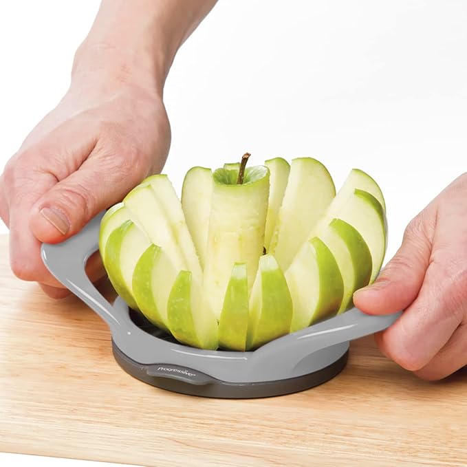 PrepWorks by Progressive Dishwasher Safe 16-Slice Thin Apple Slicer and Corer with Attached Safety Cover (Grey)