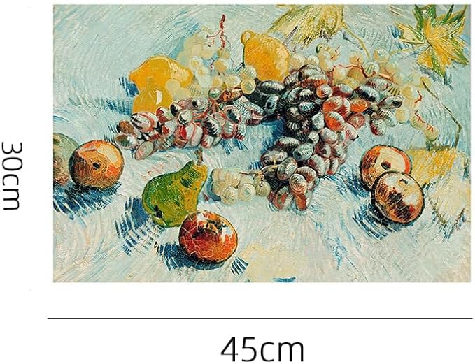 Art-Inspired Washable PVC Placemats Set of 6, Heat-Resistant Non-Slip Table Mats for Kitchen Dining Table Decor (Grapes, Lemons, Pears, and Apples)