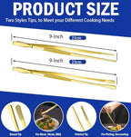 JETKONG 2 Pcs 9-Inch Cooking Tweezers Stainless Steel Food Tweezers Kitchen Tweezer Tongs (Gold)