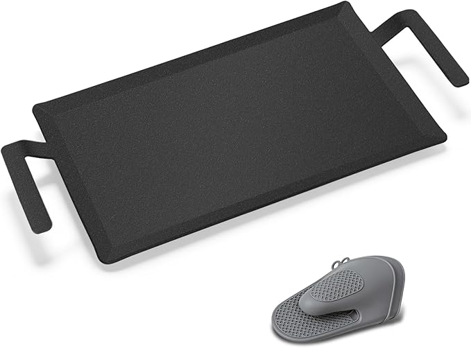 Premium Carbon Steel Griddle, Large Non-Toxic Stovetop Flat Top Pan for Gas, Electric Range, Induction, Grill & Campfire, Pre-seasoned Nitride Coating, Oven Safe to 1200°F, with Heat-insulating Gloves