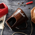 Chocolate Melting Mug With Candle, Ceramic Fondue Mug Meltie Cup, Melting Love Cup, Ideal Gifts For Christmas, Birthday, Wedding (White+Brown)
