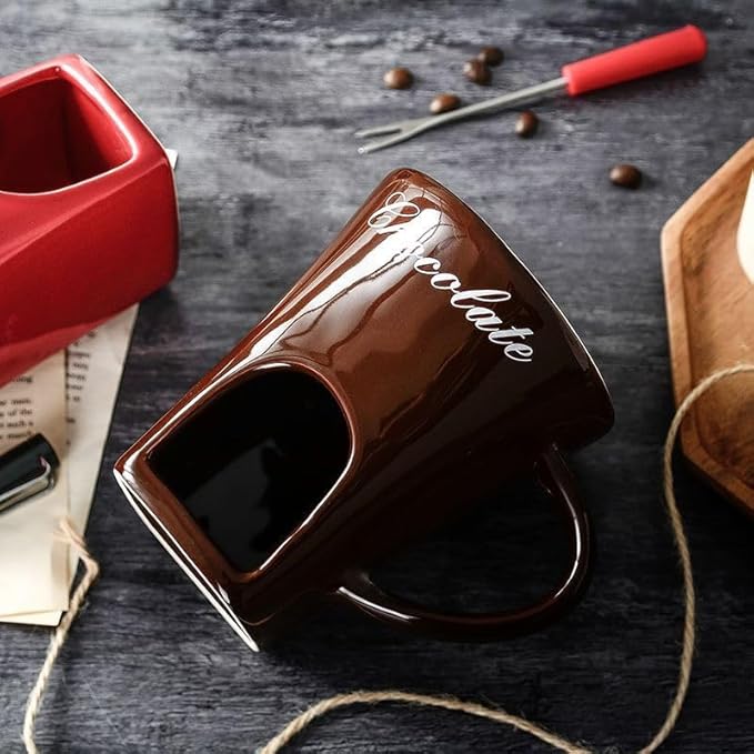 Chocolate Melting Mug With Candle, Ceramic Fondue Mug Meltie Cup, Melting Love Cup, Ideal Gifts For Christmas, Birthday, Wedding (White+Brown)
