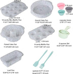 23 PCS Silicone Baking Set, Nonstick Pans Sets with Round Cake Pans, Muffin Pan, Baking Cups and Spoons for Making Bread, Cupcakes and Desserts (White)
