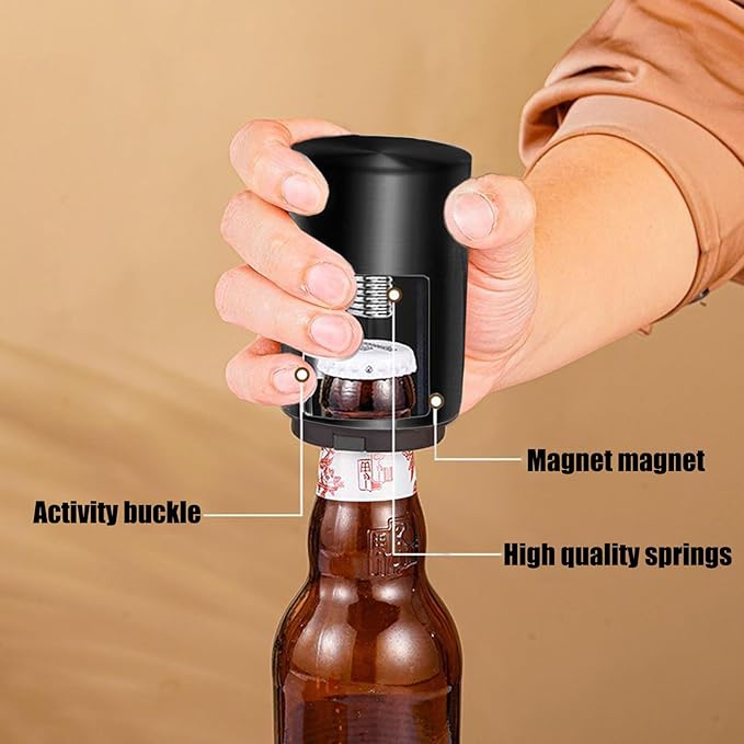 Automatic Bottle Opener Destapadores de Cerveza, Down-Pop Off Beer Bottle Openers with Magnetic Cap Catcher, Home Bars Kitchen Cool Bartender Tools, Men Bottle Cap Opener Gift（Black）