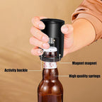 Automatic Bottle Opener Destapadores de Cerveza, Down-Pop Off Beer Bottle Openers with Magnetic Cap Catcher, Home Bars Kitchen Cool Bartender Tools, Men Bottle Cap Opener Gift（Black）