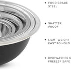JoyJolt Stainless Steel Mixing Bowl Set - 6 Piece Nesting Bowls, 5qt to 0.5qt, Black, Perfect for Dough, Batter & Baking