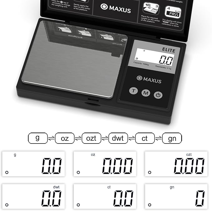 MAXUS Digital Gram Scale 1000g/0.1g, Small Food Scale with Backlit LCD, Mini Pocket Scale for Jewelry