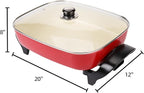 15'' Ceramic Nonstick Electric Skillet with Tempered Vented Glass Lid,Thermostat Control to Prevent Overheating,Removable Easy-to-Clean,Vibrant Red
