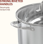 SUNHOUSE Stainless Steel Stock Pot - 7 Quart Heavy-Duty Induction Cooking Pot with Visible Lid for Pasta, Soup, Spaghetti - Nonstick Thick-Bottom Deep Stockpot for Canning, Boiling, and Simmering