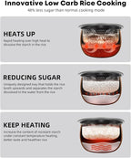 Novaspark Low Carb Rice Cooker Stainless Steel Inner Pot, Mini Stainless Steel Rice Cooker Small 5 Cup, LED Display Low Sugar Rice Maker, 24H Timer and Auto Keep Warm, White Rice/Porridge/Oatmeal