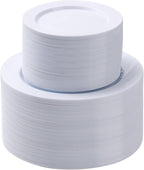 Goodluck 200PCS White Plastic Plates, Heavy Duty Disposable Plates with 100 10.25 inch Dinner Plates and 100 7.5 inch Dessert Plates for Party, Holiday, Wedding, Thanksgiving