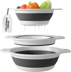 Gevoli Collapsible Colanders (3 Pack Set) Food Strainers with Over-Sink Water Draining Base for Pasta Fruits and Vegetables (Patent Pending) White (3 Sizes, 3QT, 4QT and 5 Quart)