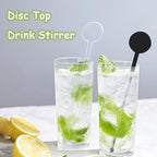 200Pcs Cocktail Swizzle Sticks, 7 Inches Disposible Plastic Disc Top Drink Stirrers Black Drinks Mixing Rod for Coffee Milk Cocktail Whiskey Beverage Bar (Black)