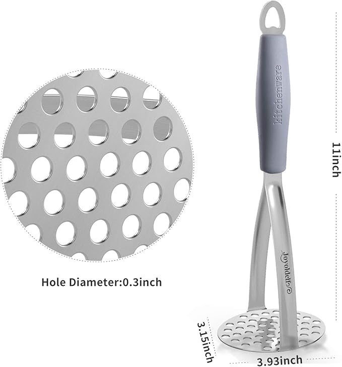 Joyoldelf Heavy Duty Stainless Steel Potato Masher, Professional Integrated Masher Kitchen Tool & Food Masher/Potato Smasher with Silicone Handle, Perfect for Bean, Vegetable, Fruits, Avocado, Meat