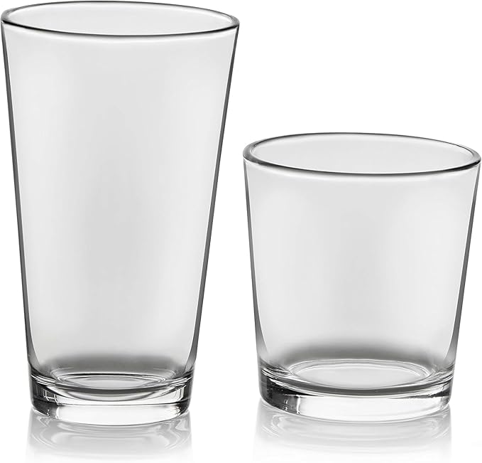 Libbey Flare Rocks, Glass Tumbler Set, Stylish Lead-Free Drinking Glasses Set of 16, Dishwasher-Safe Glass Cups Set for Daily Use and Parties