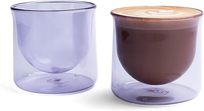 FLUR Latte XL Glasses (Set of 2) Perfect for Lattes, Latte Art, Iced Lattes & Milk Drinks – Double-Walled Borosilicate Glass – Handmade, Lightweight & Durable – 10oz (Purple)