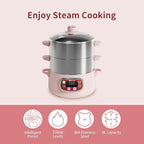 Bear Electric Multifunctional Food Steamer, One Touch Digital Steamer with Timer, Vegetable Steamer 2 Tiered Stackable Stainless Steel Baskets, Auto Shut-off & Anti-dry Protection, 1200W, 8.5Quart