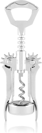 True Glider Winged Corkscrew Wine Opener with Foil Cutter, All in One Bottle Opener for Beers and Soft Drinks, Stainless Steel and Plastic with Sharp Screw, for Home Bar, Kitchen, Set of 1, Silver