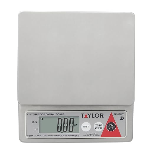 Taylor TE10CSW 10-Pound Water Resistant Digital Portion Control Scale, Multi-Functional Food Scale for Precise Weight Measuring and Portion Control, Tare Function, NSF, Stainless Steel Platform
