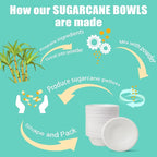 100 Count 12 oz Paper Bowls, Disposable Compostable Bowls, Heavy Duty Biodegradable Bagasse Bowl for Snacks, Soup, and Salads, White