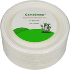 9 inch Compostable Plates, 100 Count Heavyduty Sugarcane/Bagasse and Bamboo Fibre Biodegradable Disposable Paper Plate