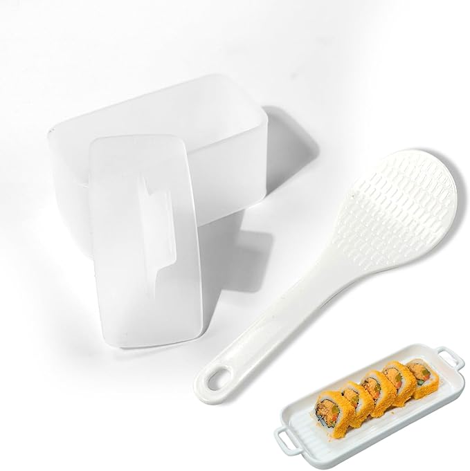 EKIND Sushi Mold Set for Rice Musubi Maker Press DIY Tool, with Nonstick Surface and Small Rice Paddle Rectangular Shape Kitchen Gadget (Semi-transparent)