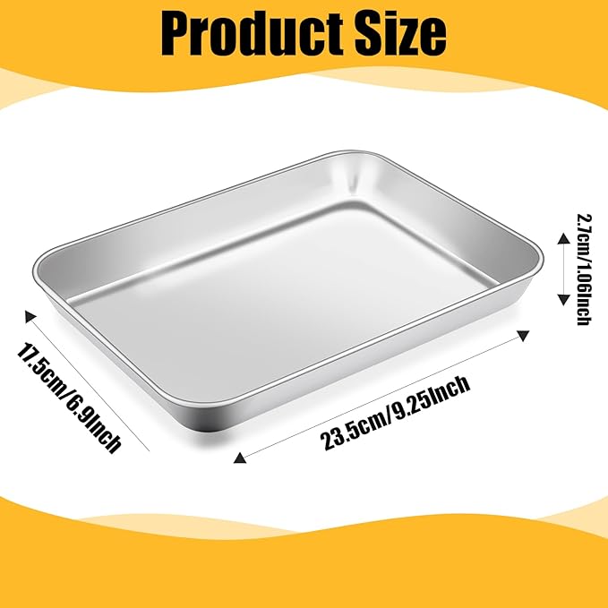2 Pack Baking Sheet, 6.9 x 9.2 x1 Inch Stainless Steel Cookie Sheet, Toaster Oven Tray Pans, Heavy Duty Baking Pans for Kitchen, Bakings Tray for Oven, Easy Clean & Dishwasher Safe