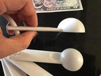 Rocky Mountain Goods Measuring Spoon Set - 6-Piece White Set - 1/8 tsp to 1 tbsp - Durable Plastic with Raised Measurements - Metric, Standard Markings - Dishwasher Safe - Wet and Dry Ingredients