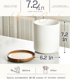 getstar Large Kitchen Utensil Holder for Kitchen Counter (H7.2” x W6.2”), Ceramic Cooking Utensil Holder with Cork Mat (White, Large(7.2") with Rotating Base)