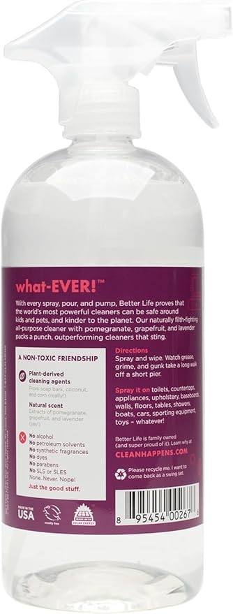 Better Life All Purpose Cleaner - Multipurpose Home and Kitchen Cleaning Spray for Glass, Countertops, Appliances, Upholstery- Multi-surface Spray Cleaner - Currant and Citrus, 32oz (Pack of 1)