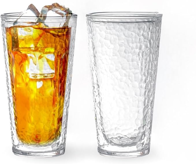 KLIFA- NICE- 20 oz, Acrylic Insulated Tumbler Set, Double-wall Drinking Glasses, BPA-Free, Shatter-Proof Plastic Drinkware, Dishwasher Safe Cups, Set of 2, Clear