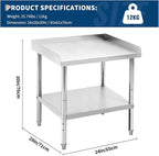24x28x30 in Stainless Steel Equipment Grill Stand Table 400 LBS Capacity NSF Certified with Adjustable Legs, 2 in Edge Baffle, for Hotel, Home, Commercial Restaurant Kitchen