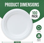 7-Inch White Paper Plates 100 Pack - 100% Compostable Dessert Plates | Leakproof Disposable Plates for Party, Microwave Safe & Oil Resistant, Eco-Friendly Small Dinnerware (100 Count)