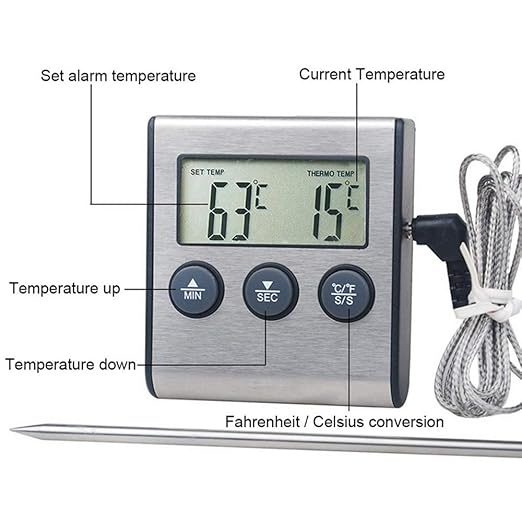 Meichoon Meat Thermometers for Cooking,Timer Probe Food Thermometer,Grilling Meat BBQ and Water Milk Wine Liquid Temperature with Probe