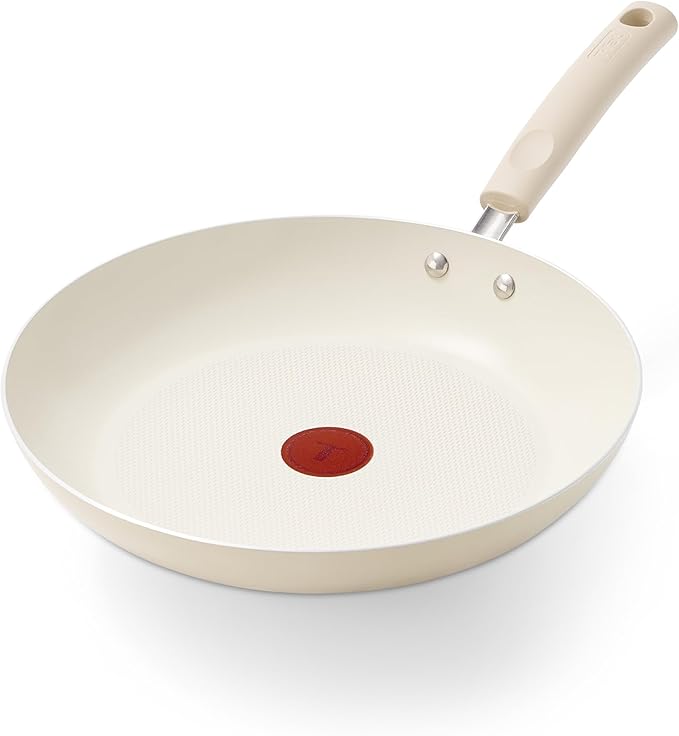 T-Fal Signature Nonstick 12 Inch Frying Pan Skillet, Oven Safe Up to 350°F, Dishwasher Safe, Pots and Pans Set, Non Stick Chef- Pan, Beige