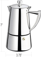 Cuisinox Roma Stovetop Espresso Maker COF-4R, Stainless Steel Coffee Percolator Stovetop, Heat-Resistant & Non-Reactive, 4-Cup Italian Espresso Maker Easy to Clean, Durable Stove Top Percolator