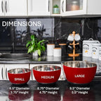 WHYSKO® Stainless Steel Mixing Bowls (Set of 3) with Non-Slip Silicone Base for Kitchen, Dishwasher Safe Bowls for Meal Prep, Cooking, Baking, Serving, Food Storage (Red)