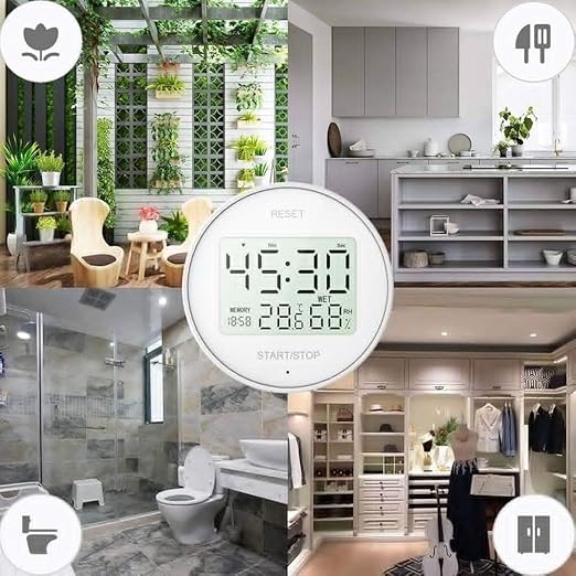 Magnetic Digital Hygrometer & Indoor Thermometer - Kitchen Timer for Cooking, Baking, Fitness, AAA Battery Included