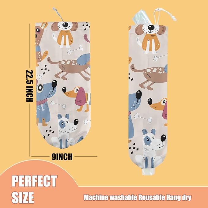 Dog Plastic Bag Holder, Wall Mount Grocery Bag Holder, Plastic Storage bag, Pull Rope Free Adjustment, Plastic Bag Holders for Grocery Bags, Plastic Bag Dispenser for Home Kitchen, Dog Lover Gifts