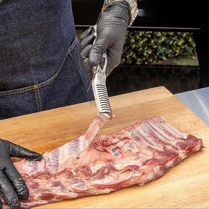 Stainless Steel Rib Membrane Removal Tool - BBQ Rib Skinner with Arc Clamp & Non-Slip Grip for Easy Membrane Removal,Kitchen Gadget for Barbecue Enthusiasts & Chefs
